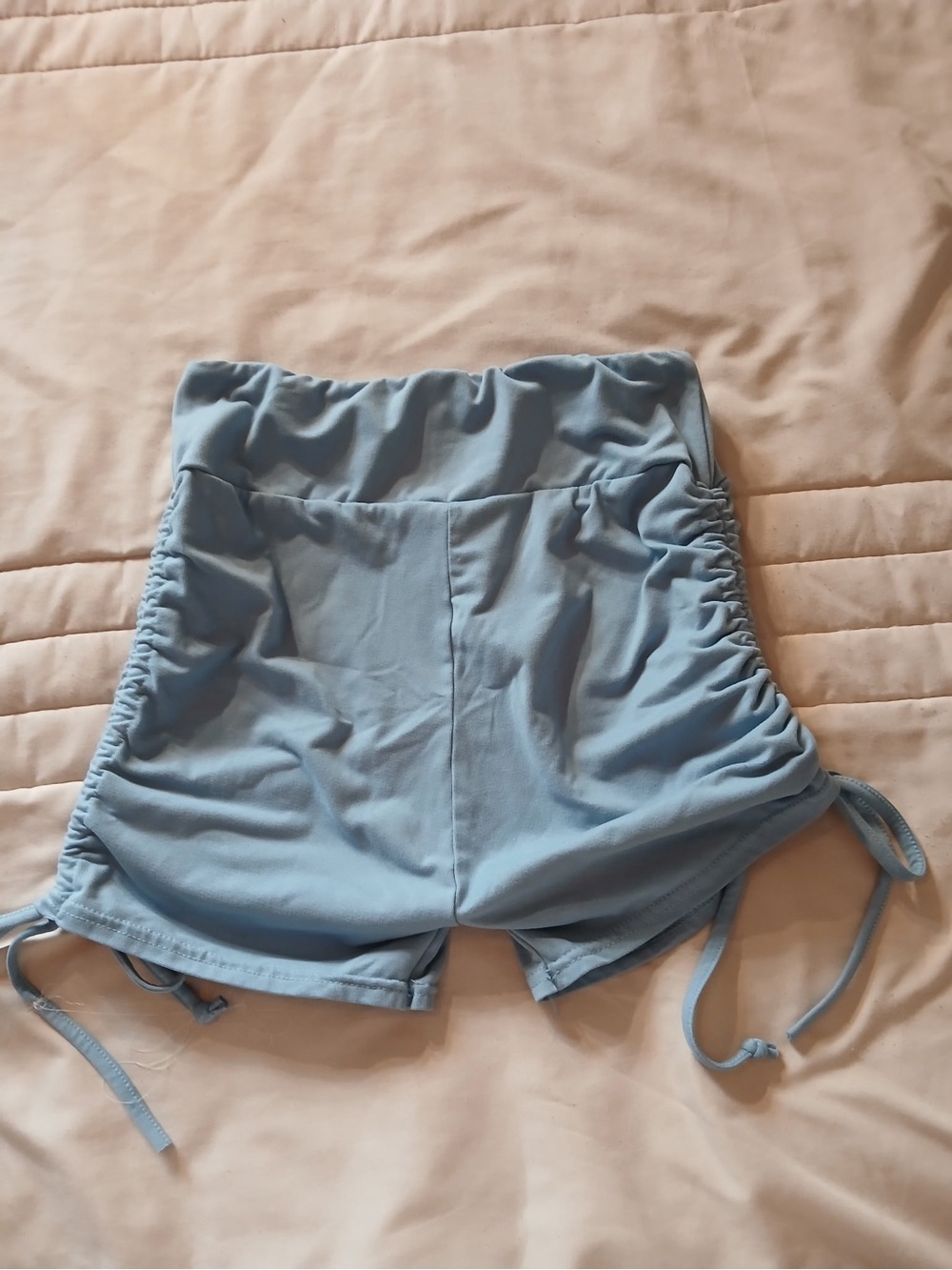 High-Waist Ruched Side Drawstring Shorts - Blue - Picture 3 of 7